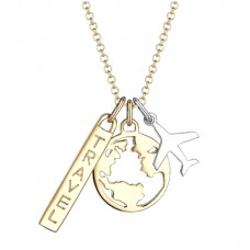 Fashion Gold Plated Travel Globe Plane Stainless Steel Necklace -N1063