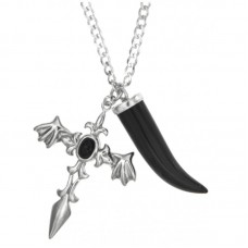 New Design Cross With Tooth Black Onyx Stainless Steel Pendant Necklace -N1064