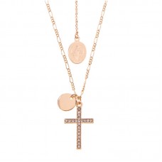 Latest fashion round and cross charm stainless steel necklace-N1066