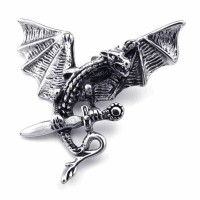 Stainless Steel Pterosaur Pendant Men Women Necklace Silver - N1082