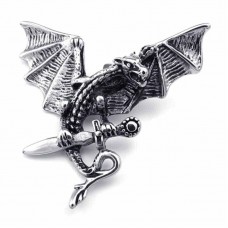 Stainless Steel Pterosaur Pendant Men Women Necklace Silver - N1082