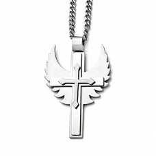 Stainless Steel Cross Wings Pendant Men Women Necklace Silver - N1083