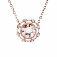 Rose gold round shape CZ crystal pendant necklace - N1084