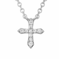 Stainless Steel Crystal CZ Cross Necklace Pendant Silver Color - N1086