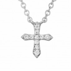 Stainless Steel Crystal CZ Cross Necklace Pendant Silver Color - N1086