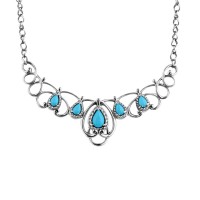 Stainless Steel Sleeping Beauty Turquoise Scroll Necklace - N1088
