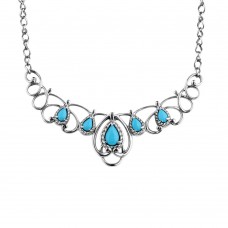 Stainless Steel Sleeping Beauty Turquoise Scroll Necklace - N1088