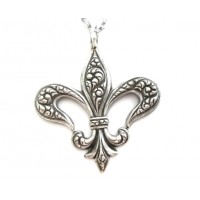 Antiqued Silver Pendant Necklace Jewellery French Lily Necklace Simple Long Jewelry-N1093
