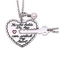  Heart And Key Necklace For Couples Stainless Steel jewelry, His and Her Valentines Day Anniversary Gifts Necklace Set- N1135