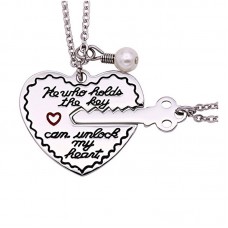  Heart And Key Necklace For Couples Stainless Steel jewelry, His and Her Valentines Day Anniversary Gifts Necklace Set- N1135