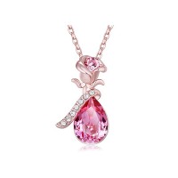 18K Rose Gold Plated Stainless Steel Flower Pendant Necklace Enriched with Swarovski Crystalys for Valentines Day Anniversary Gifts- N1136