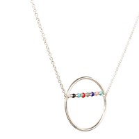 Karma open circle multi color beaded bar necklace - N578