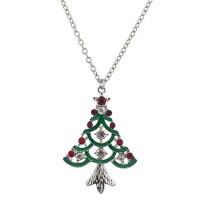 Accessories Festive Holiday Christmas Red Green Crystal Pendant Necklace