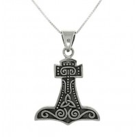  Thor's Hammer Celtic Norse Pendant with 18 Inch Box Chain Necklace