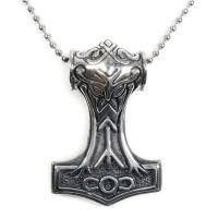Stainless Steel Mythical Thor's Hammer Men Biker Pendant Necklace