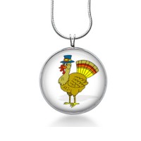 Turkey Necklace - Thanksgiving Jewelry - Turkey in Hat Pendant - Fall