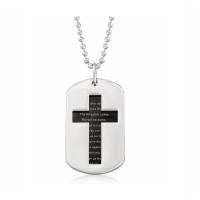 Men's Stainless Steel "Lord's Prayer" Dog Tag Pendant Necklace With Black Enamel 24 inch - N684