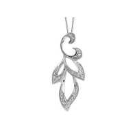 Silver Diamond Leaf Pendant In Stainless Steel - N686