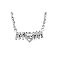 Letters MOM Pendant In Stainless Steel with CZ - N687