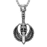 Men's Stainless Steel Skull Pendant Necklace With Wings - N693