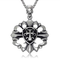 Men's Stainless Steel Skull Shield Pendant Necklace - N694