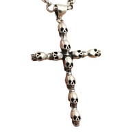 Men's Stainless Steel Skull Cross Pendant Necklace - N698