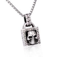 Men's Stainless Steel Skull Lock Pendant Necklace - N705