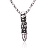 Men's Stainless Steel Skull Bullet Pendant Necklace - N725
