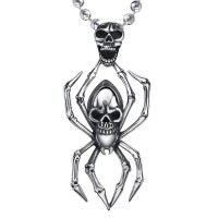 Men's Stainless Steel Skull Spider Pendant Necklace - N727