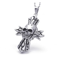 Men's Stainless Steel Skull Cross Pendant Necklace - N732