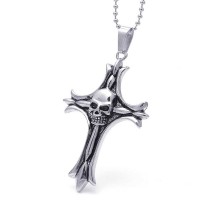 Men's Stainless Steel Skull Cross Pendant Necklace - N733