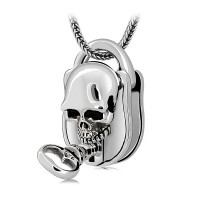 Men's Stainless Steel Skull Key & Lock Crown Pendant Necklace - N735