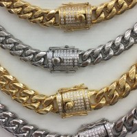 Solid Silver Finish Stainless Steel 14mm Thick Miami Cuban Link Chain Box Clasp Lock necklace