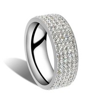 Men Women Stainless Steel Crystal Band Ring Gold Silver Wedding Band Ring