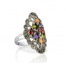 Marcasite Multi Colour Cubic Zirconia  Stainless Steel Ring - R1102