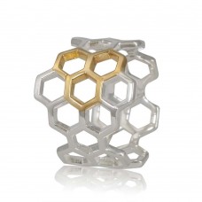 Gold-dipped Honeycomb Stainless Steel Ring - R1107