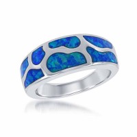 Silver Color Created Blue Opal Band Ring - R1132