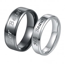 Matching Stainless Steel Couple Rings - His Beauty Her Beast Rings Titanium Stainless Steel Rings for Wedding Valentine's Day Gift