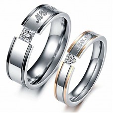 Him Her Couple Stainless Steel Rings Anniversary Engagement Promise Wedding Band My Love CZ