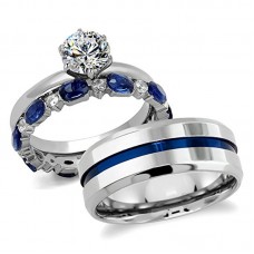 His and Hers 316L Stainless Steel Blue Theme Wedding Rings Set