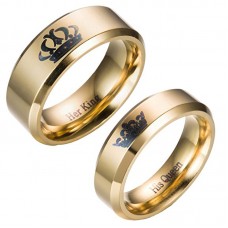 Her King and His Queen Titanium Stainless Steel 14K Gold Plated Promise Wedding Band Ring Set Anniversary Engagement