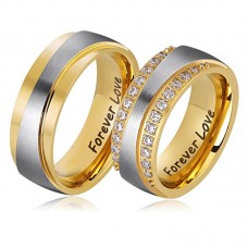 Him and Her "Rice" Matching Set Engraved "Forever Love" Stianless Steel Ring Set