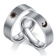 Sun and Moon Ring,6MM Stainless Steel High Polished His and Hers Couple Ring Sets for Wedding