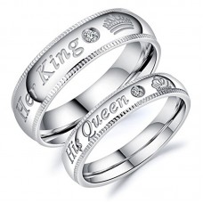 Love Jewelry Stainless Steel Her Queen & His King Wedding Couple Ring Band Matching Set, Love Gift