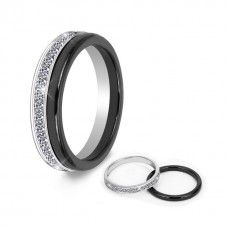 Black Ceramic Ring Healthy Jewelry With Bling Crystal Ring Set - R1163