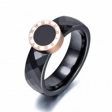 Rose Gold Color Roman Numerals Ring Black Ceramic Wedding Ring - R1164