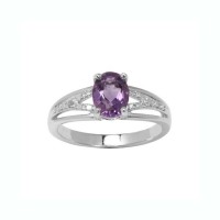 Stainless Steel Genuine Amethyst Ring with Diamond Accent - R752