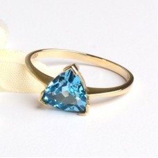 Popular durable jewelry trillion cut blue topaz stainless steel ring