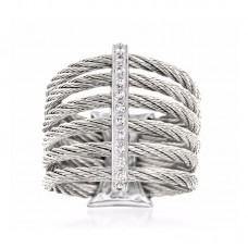 Classique Diamond and Gray Stainless Steel Cable Ring - R844