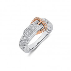Stainless Steel Buckle Ring with Diamonds in White & Rose Gold - R846
